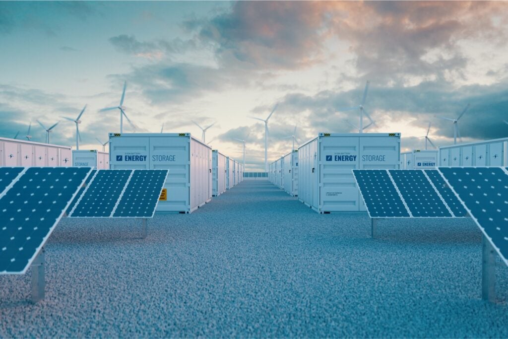 Battery Storage Station With Solar Panels Outdoors