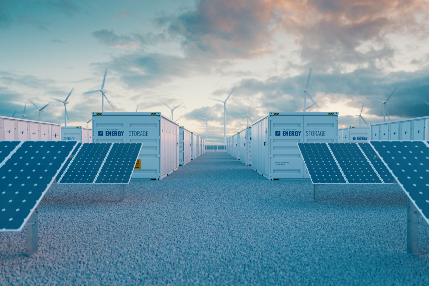 Battery Storage Station With Solar Panels Outdoors